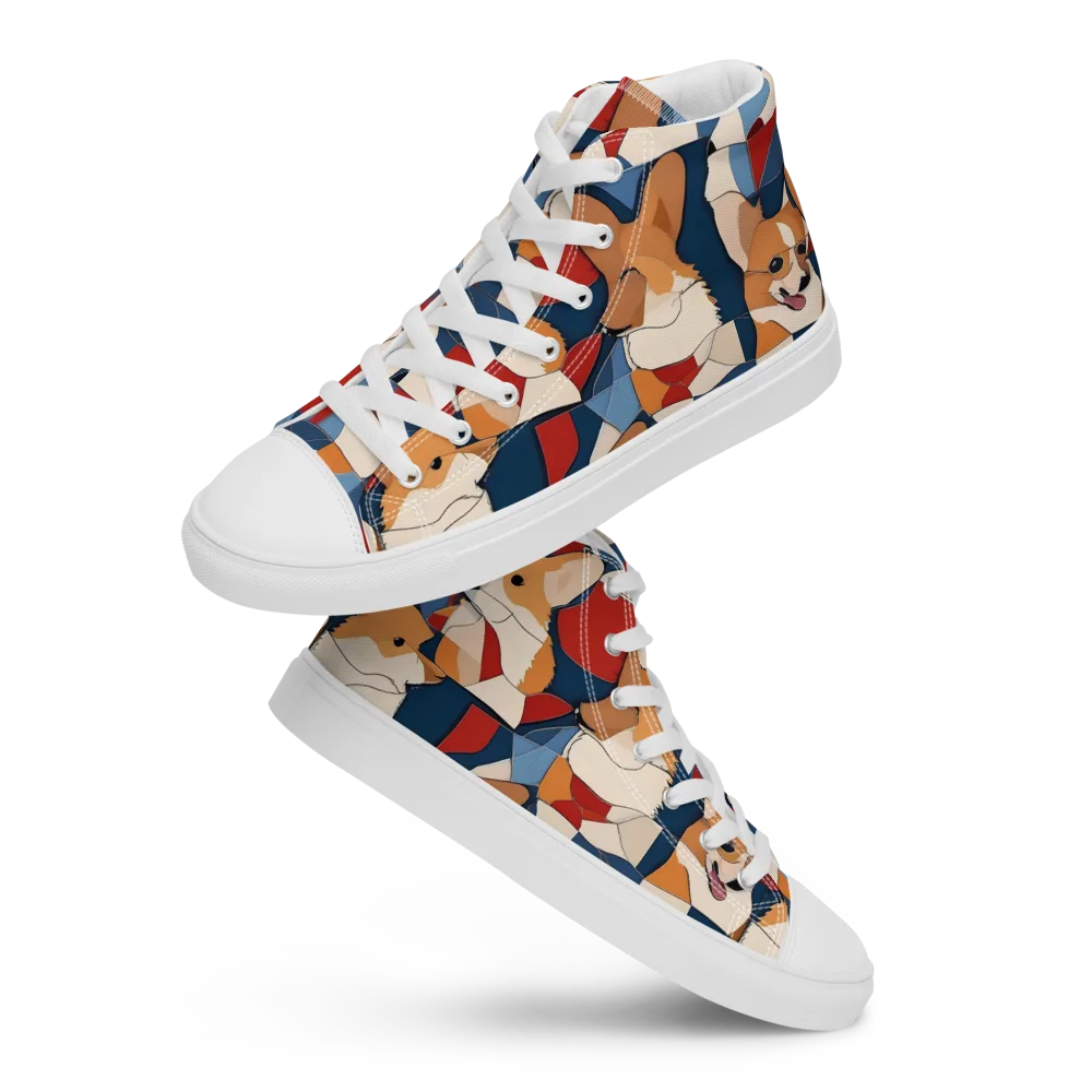 Corgi Color Theory on Men's High Top Canvas Shoes — Front