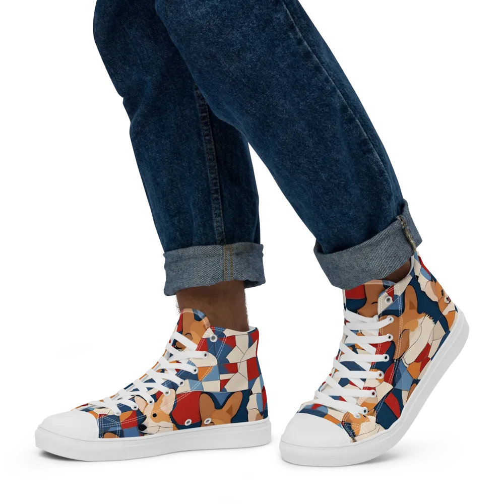 Corgi Color Theory on Men's High Top Canvas Shoes — Left