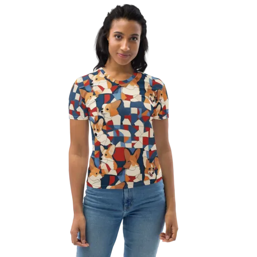 Corgi Color Theory on a Women's Crew Neck T-Shirt