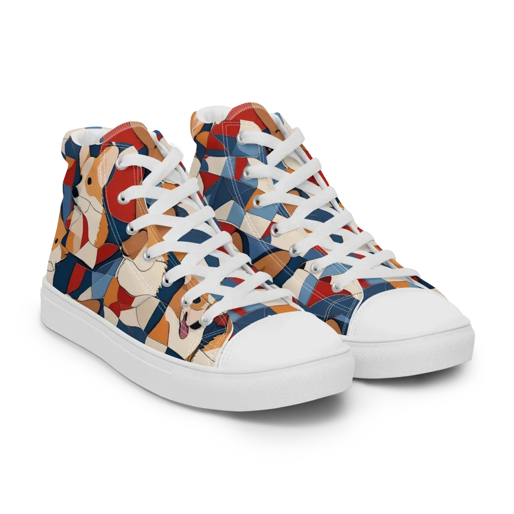 Corgi Color Theory on Women's High Top Canvas Shoes — Right Front