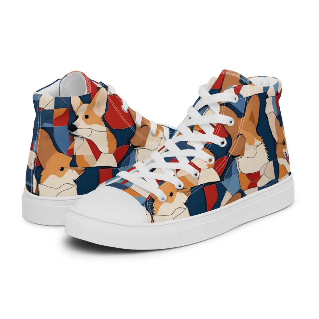 Corgi Color Theory on Women's High Top Canvas Shoes — Left