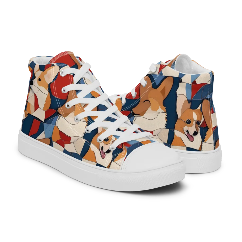 Corgi Color Theory on Women's High Top Canvas Shoes — Right