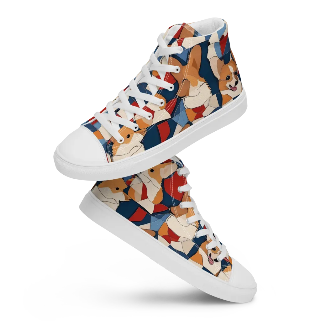 Corgi Color Theory on Women's High Top Canvas Shoes — Front