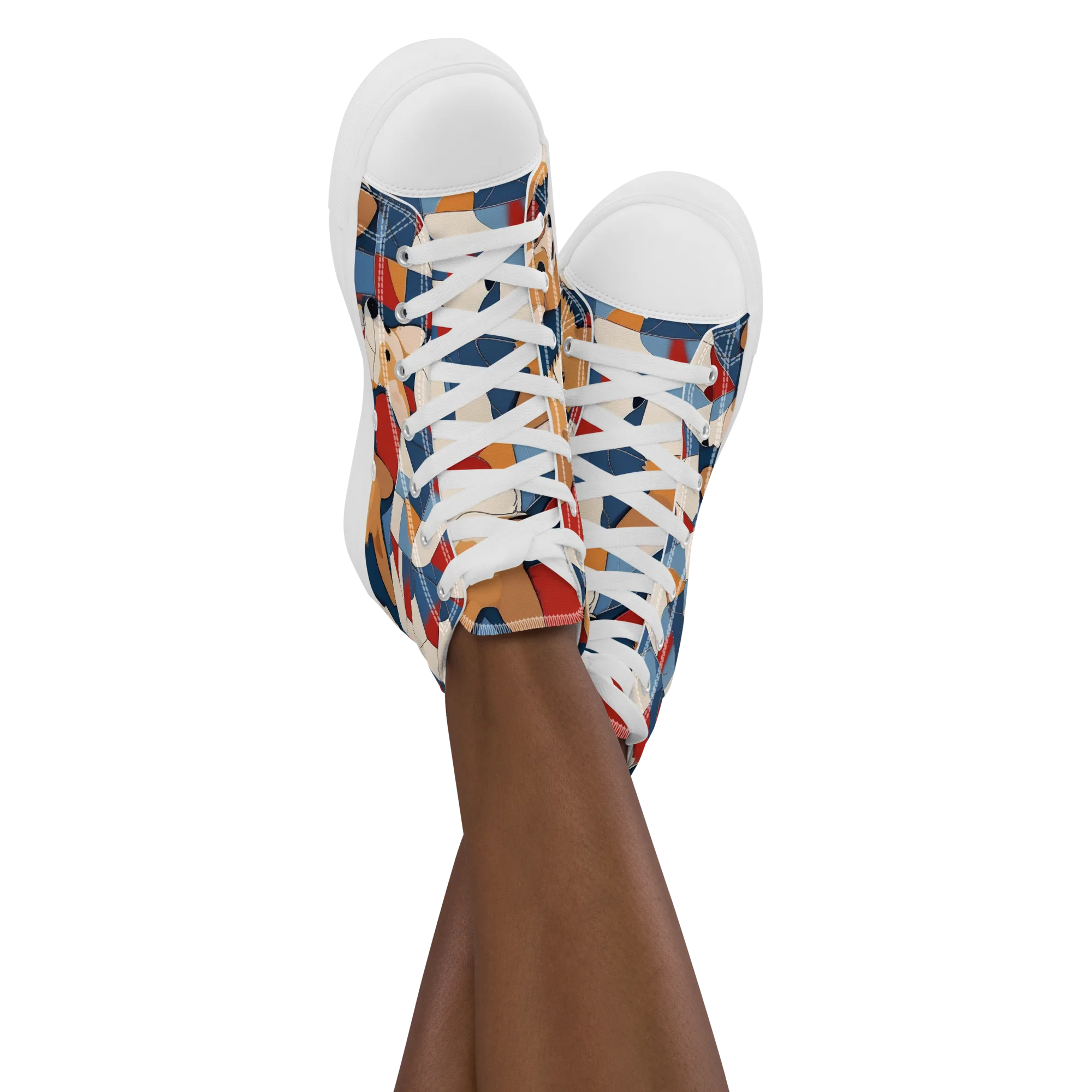 Corgi Color Theory on Women's High Top Canvas Shoes — Front