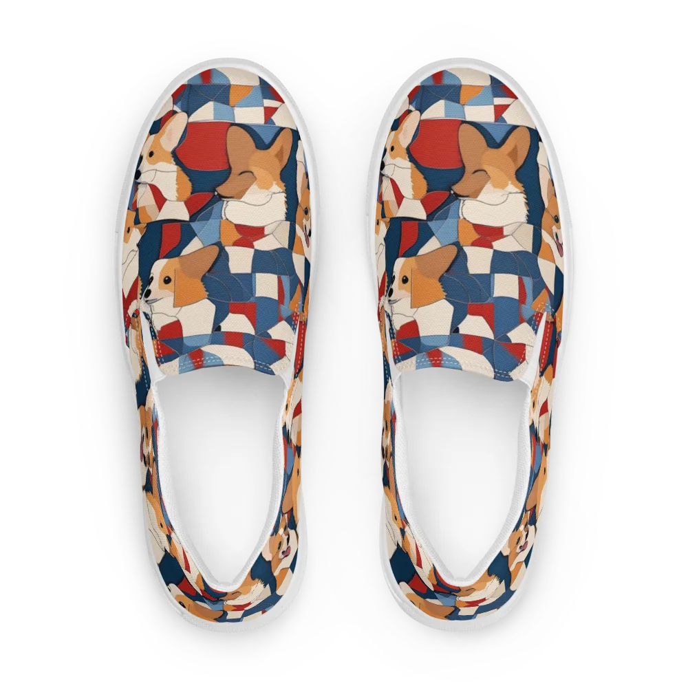Corgi Color Theory on Men's Slip-On Canvas Shoes — Front