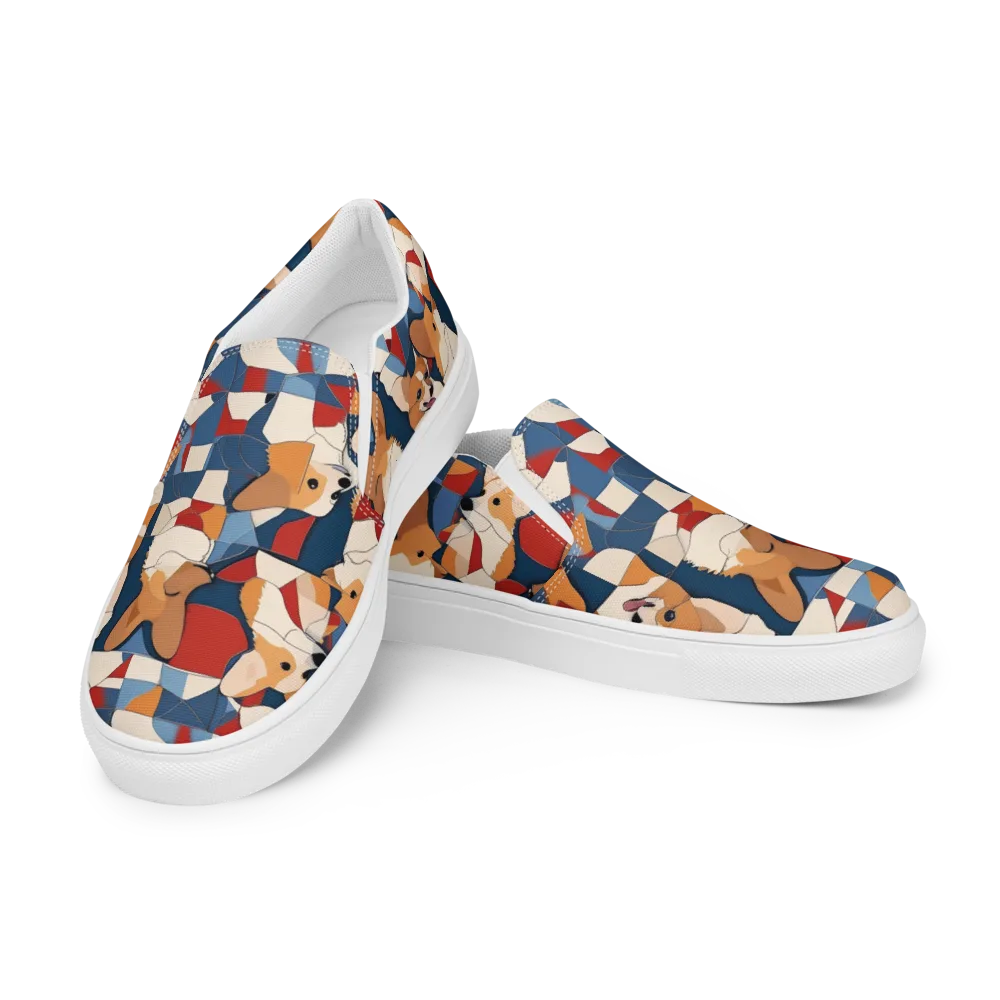 Corgi Color Theory on Men's Slip-On Canvas Shoes — Left Front