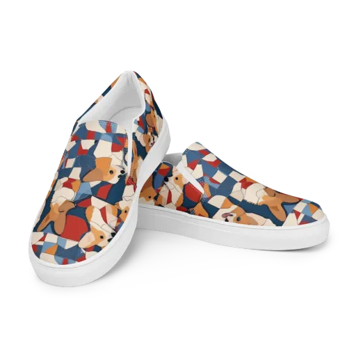 Corgi Color Theory on a Men's Slip-On Canvas Shoes