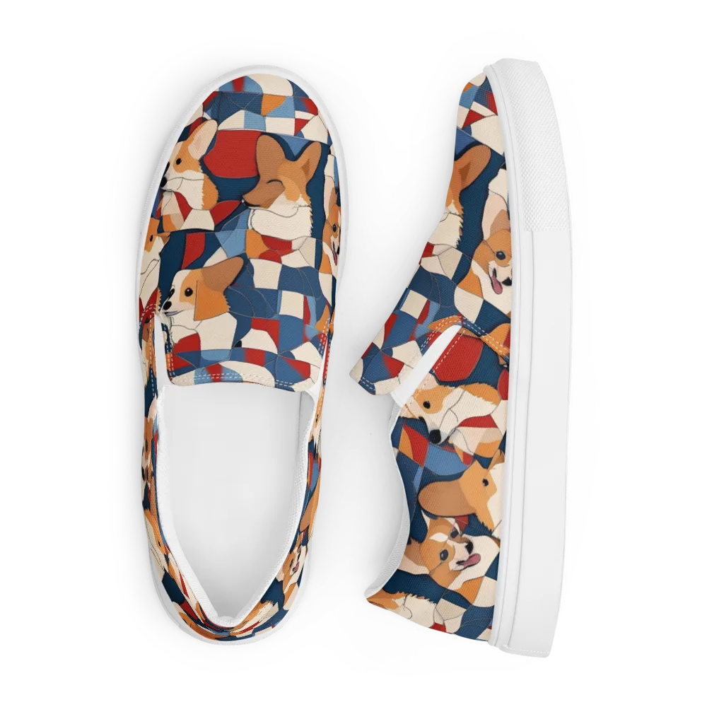 Corgi Color Theory on Men's Slip-On Canvas Shoes — Front