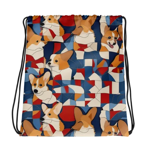 Corgi Color Theory on a Drawstring Bag