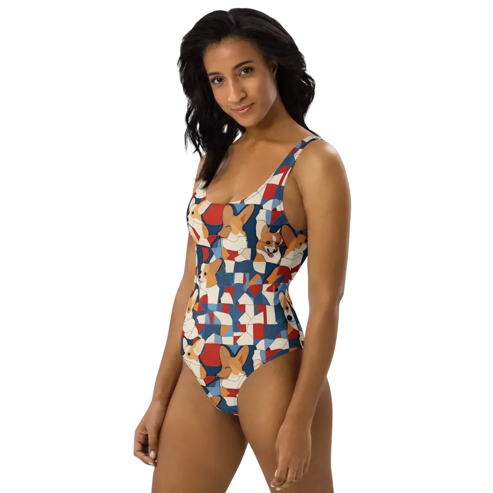 Corgi Color Theory on One-Piece Swimsuit — Left