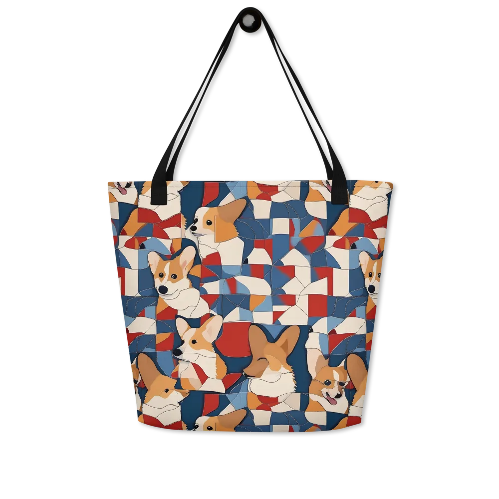 Corgi Color Theory on Large Tote Bag W/ Pocket — Front