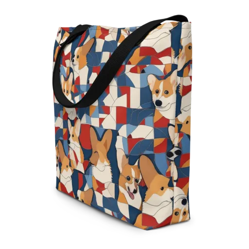 Corgi Color Theory on a Large Tote Bag W/ Pocket