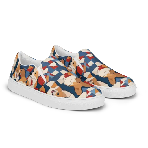 Corgi Color Theory on a Women's Slip-On Canvas Shoes