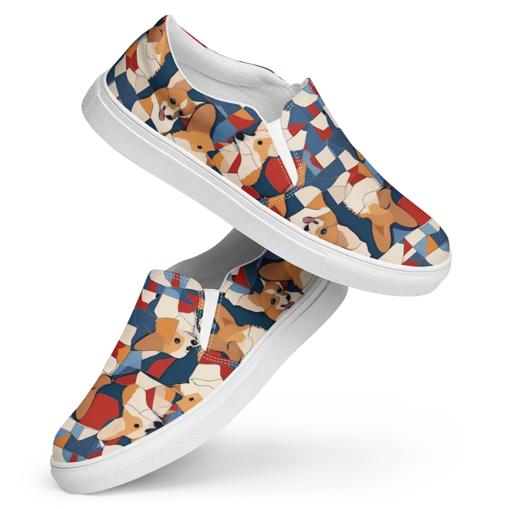Corgi Color Theory on Women's Slip-On Canvas Shoes — Front