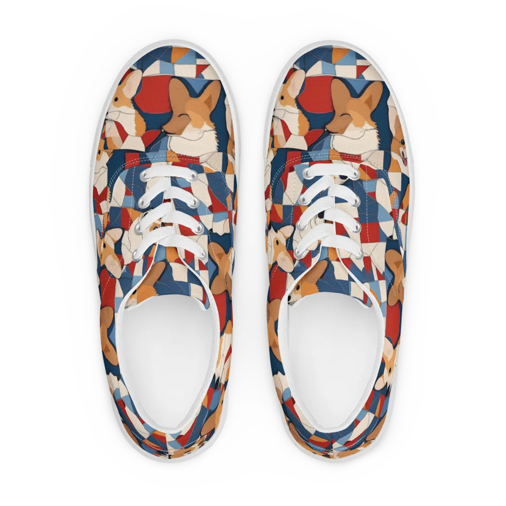 Corgi Color Theory on Men's Lace-Up Canvas Shoes — Front