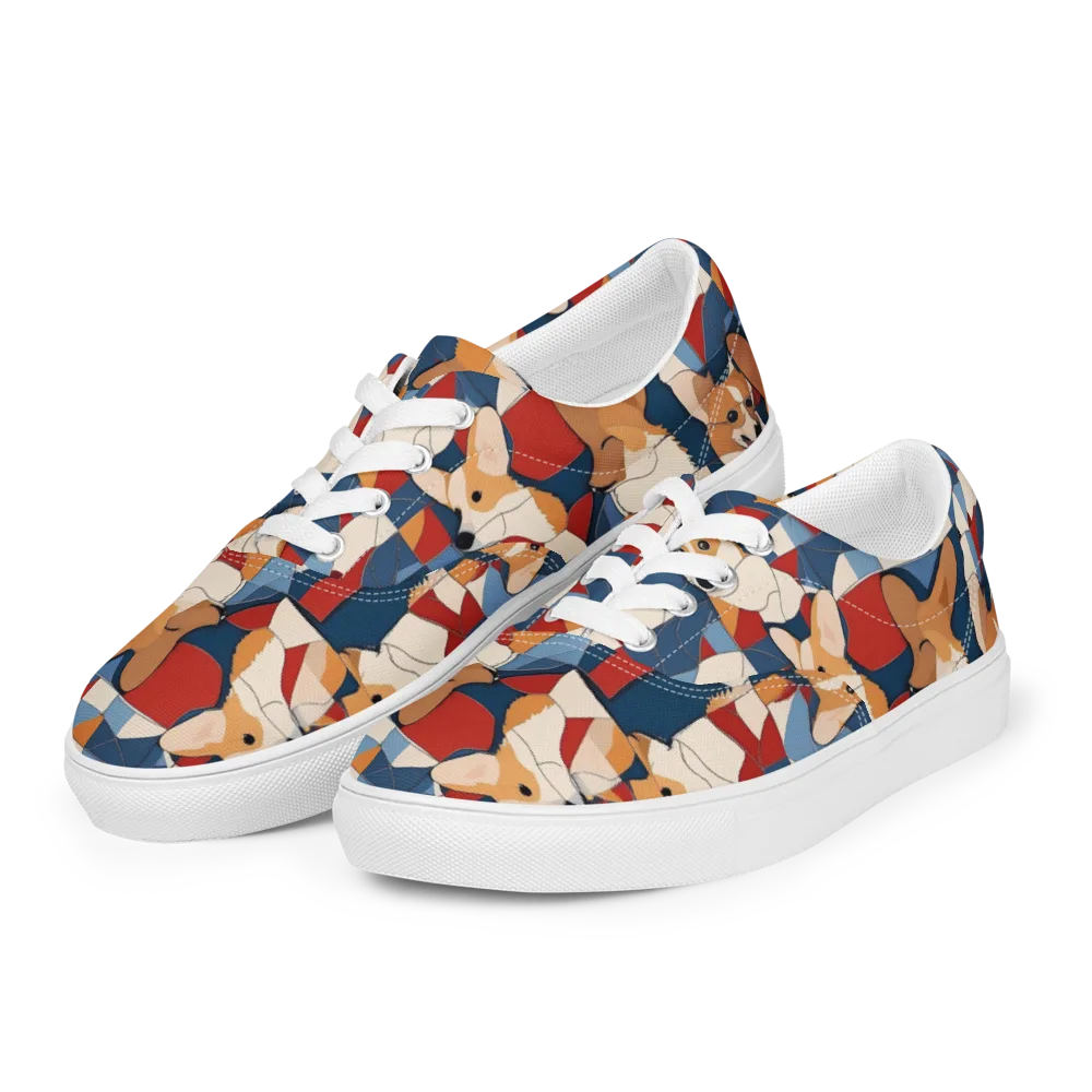 Corgi Color Theory on Men's Lace-Up Canvas Shoes — Left Front