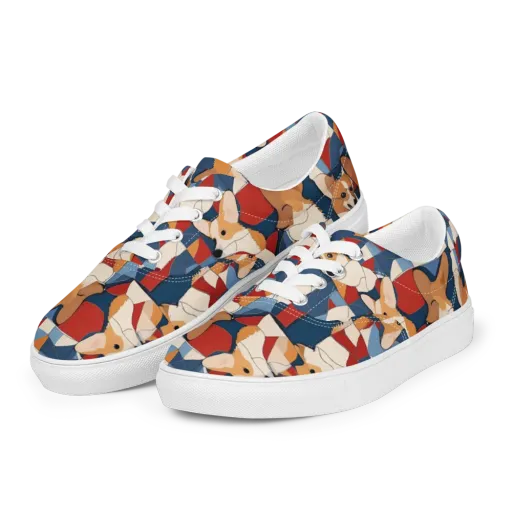 Corgi Color Theory on a Men's Lace-Up Canvas Shoes