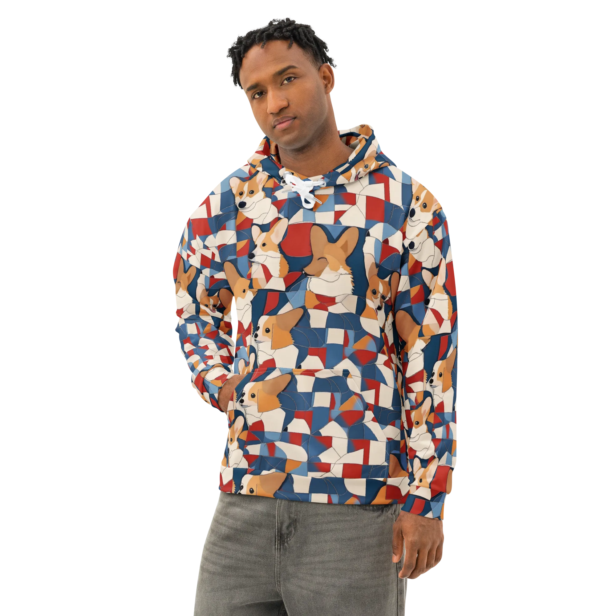 Corgi Color Theory on Cotton Hoodie — Left Front