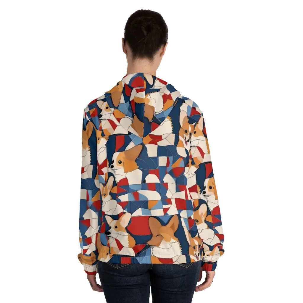 Corgi Color Theory on Women's Full-Zip Hoodie — Back On Person