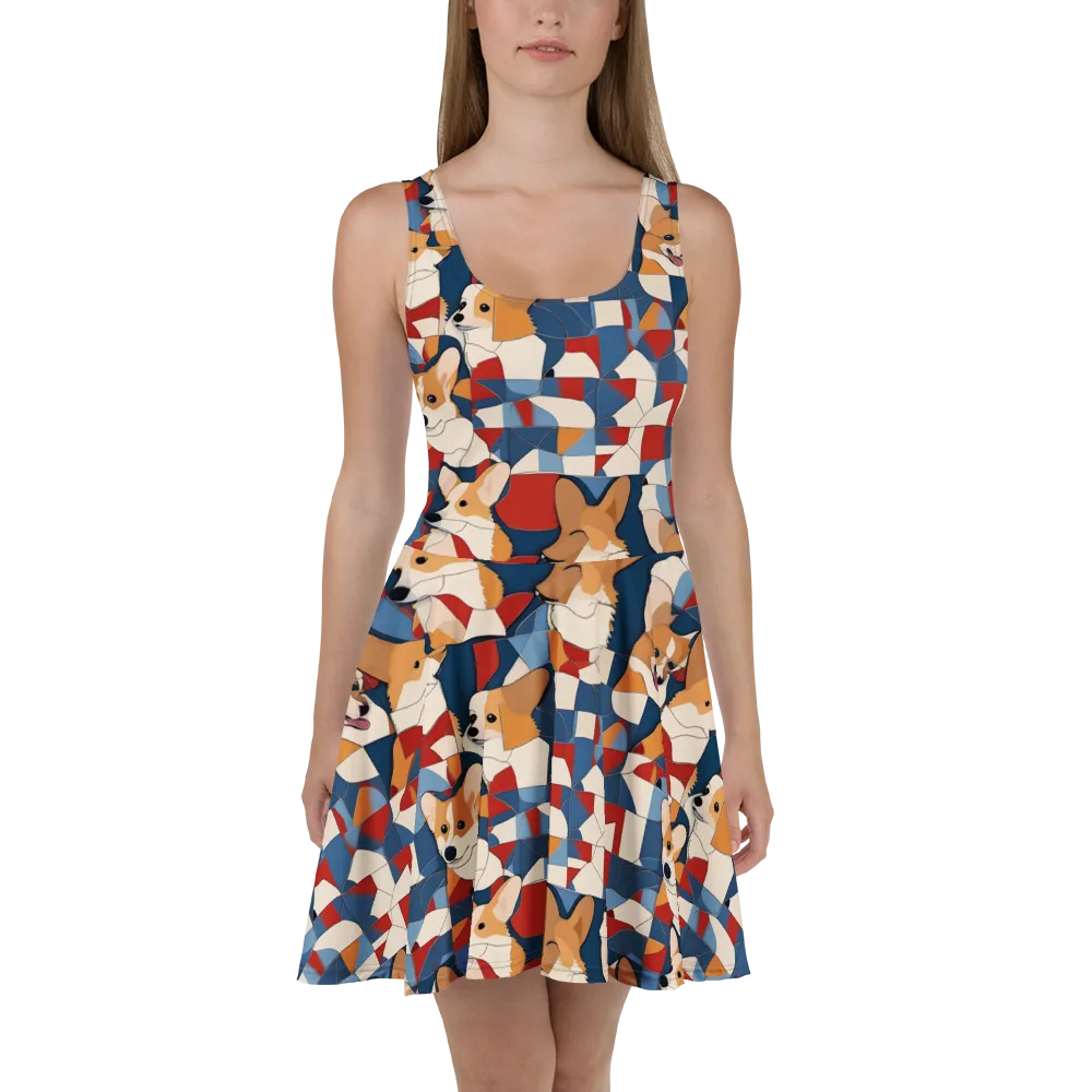 Corgi Color Theory on Skater Dress — Front