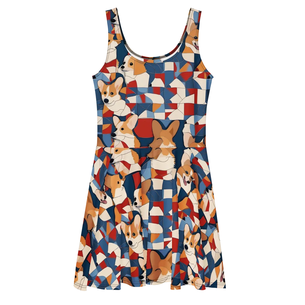Corgi Color Theory on Skater Dress — Front