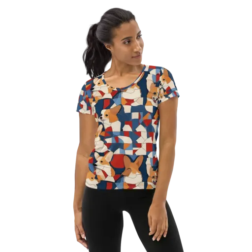 Corgi Color Theory on a Women's Athletic T-Shirt