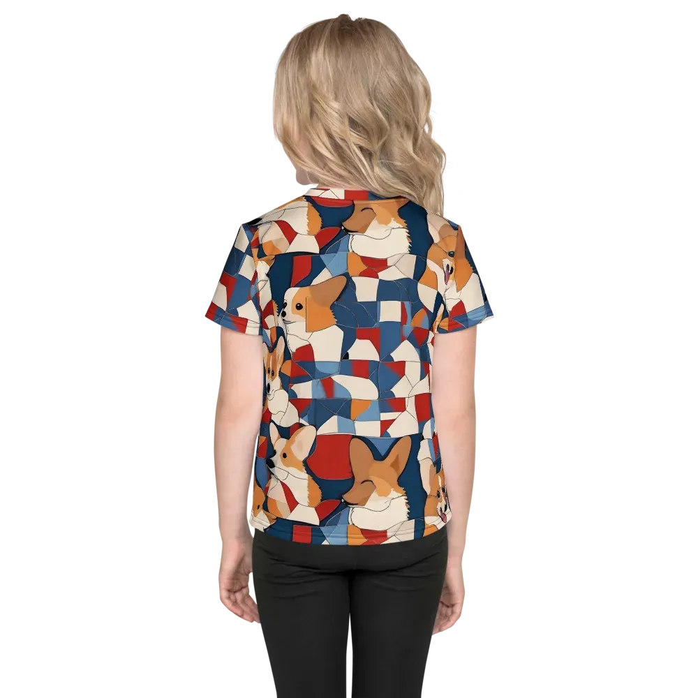 Corgi Color Theory on Kids Crew Neck T-Shirt — Back