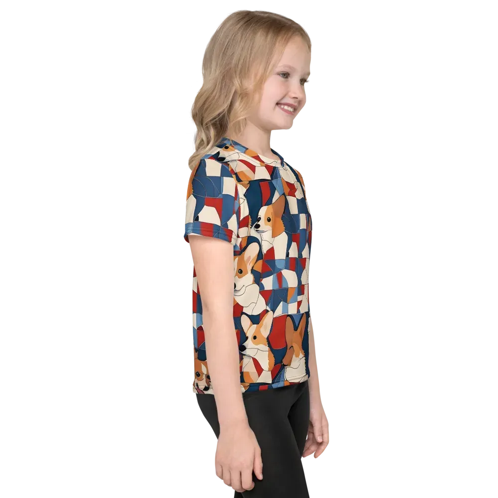 Corgi Color Theory on Kids Crew Neck T-Shirt — Right