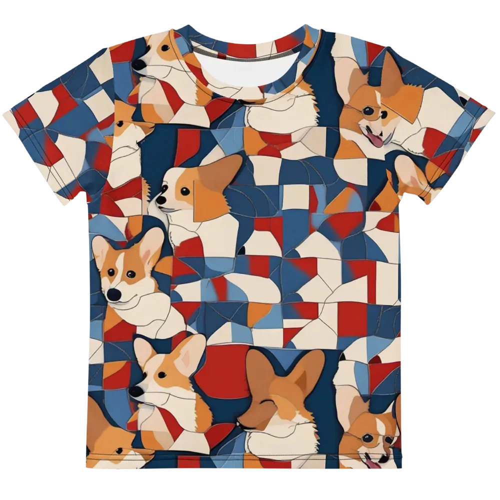 Corgi Color Theory on Kids Crew Neck T-Shirt — Front