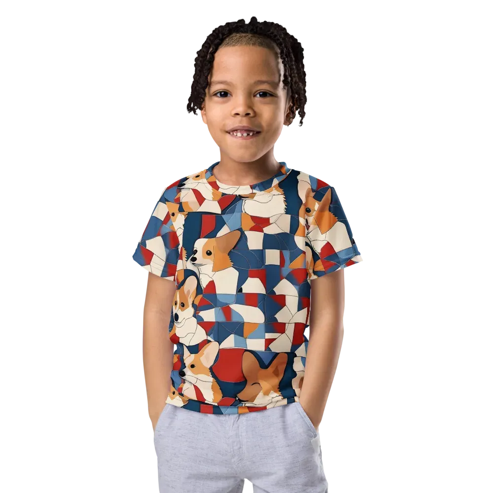 Corgi Color Theory on Kids Crew Neck T-Shirt — Front
