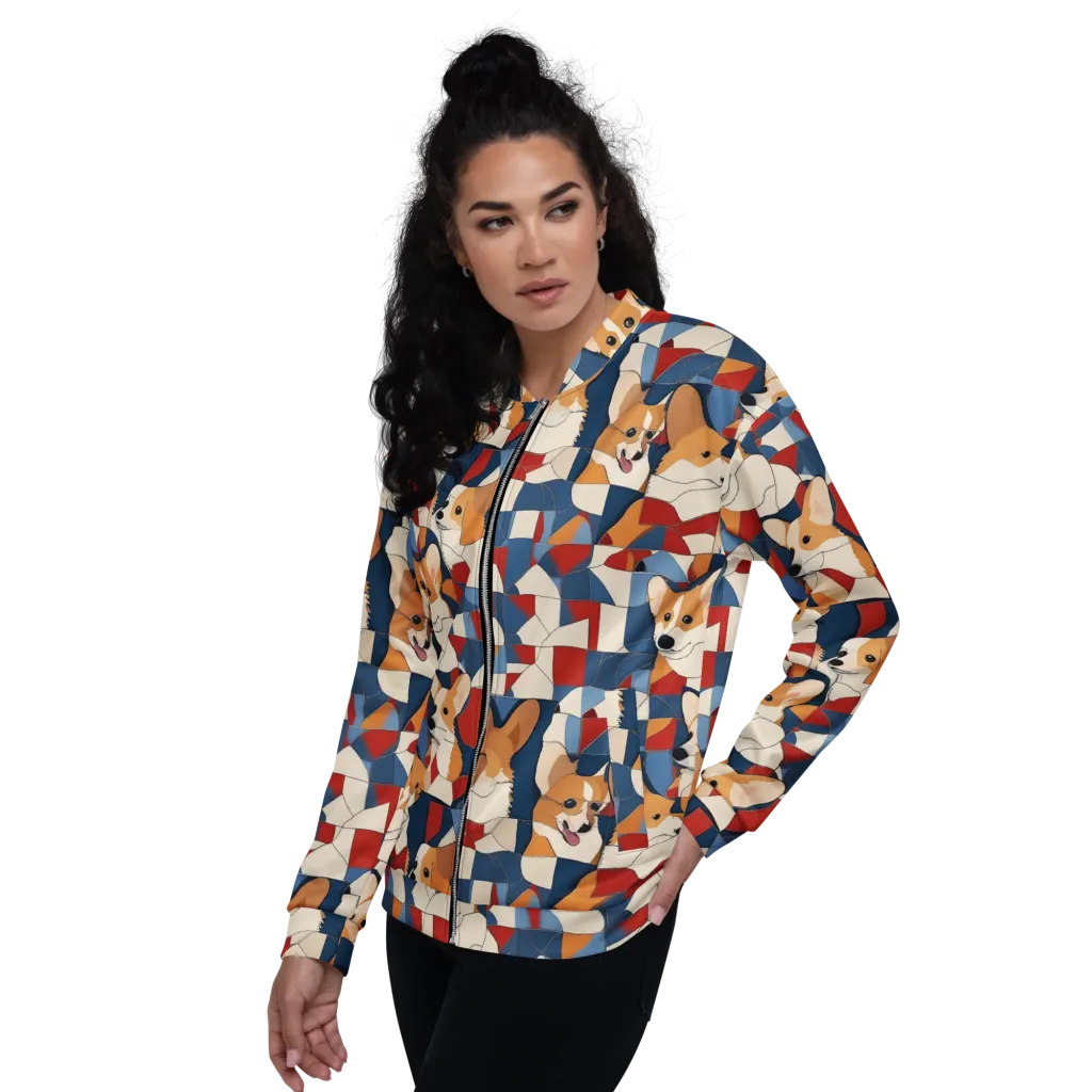 Corgi Color Theory on Bomber Jacket — Left