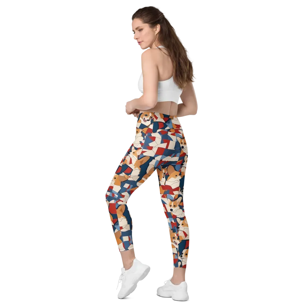 Corgi Color Theory on Leggings with Pockets — Left Back