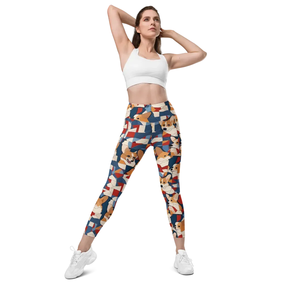 Corgi Color Theory on Leggings with Pockets — Front