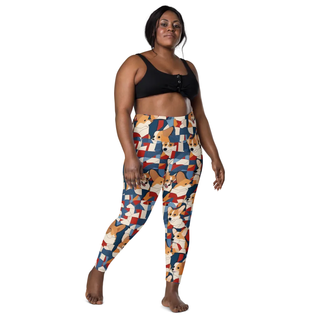 Corgi Color Theory on Leggings with Pockets — Front