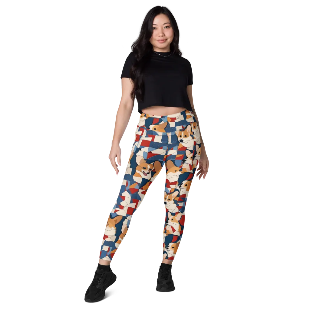 Corgi Color Theory on Leggings with Pockets — Front