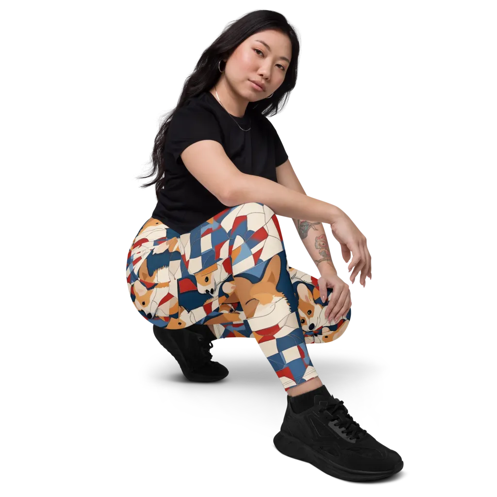 Corgi Color Theory on Leggings with Pockets — Right Front
