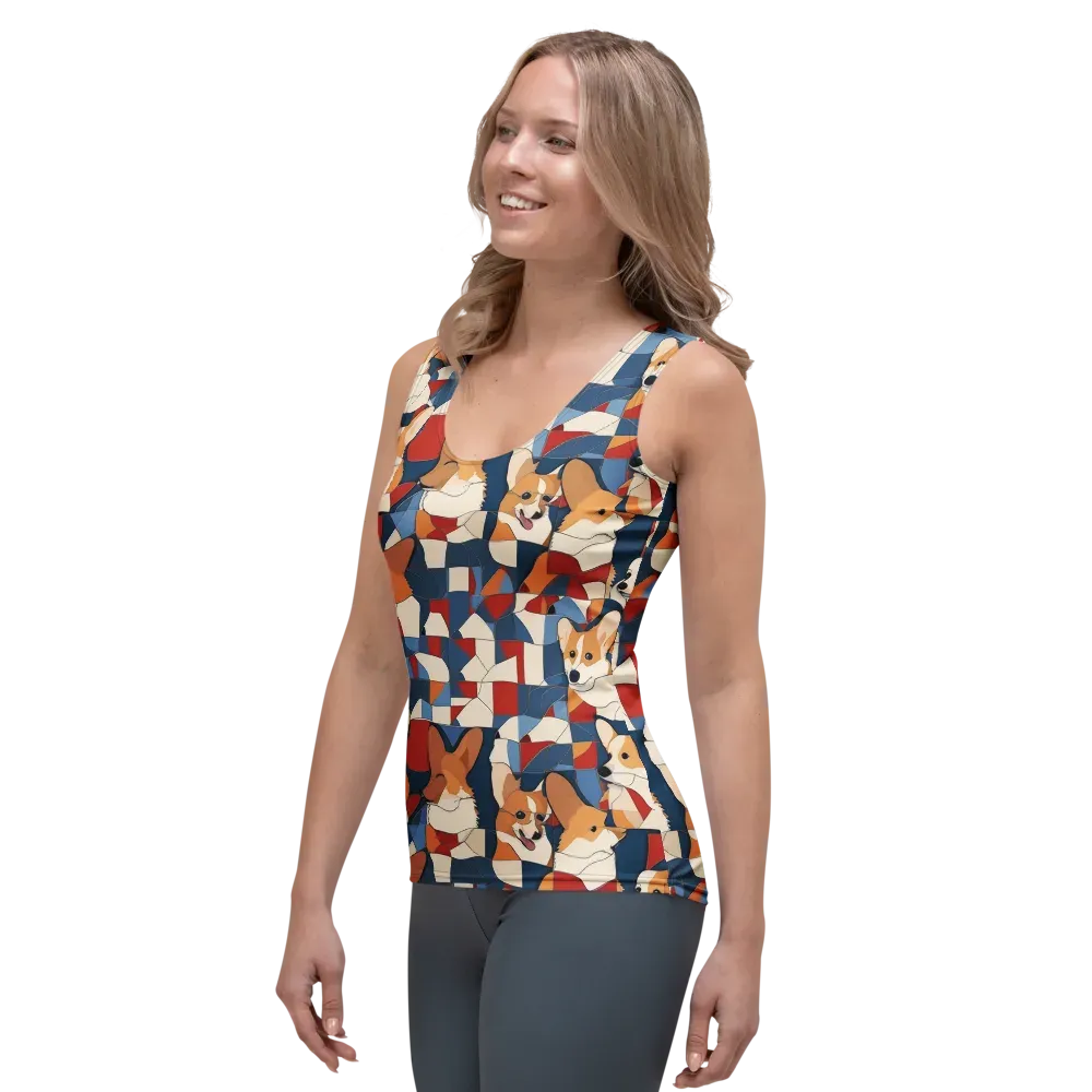 Corgi Color Theory on Women's Tank Top — Left Front