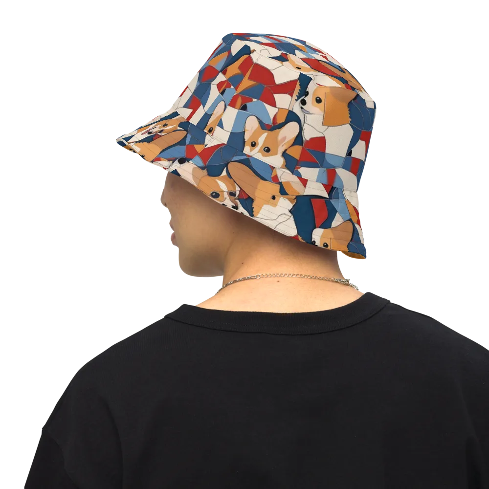 Corgi Color Theory on Reversible Bucket Hat — Back Inside