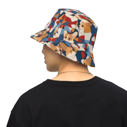 Corgi Color Theory on a Reversible Bucket Hat