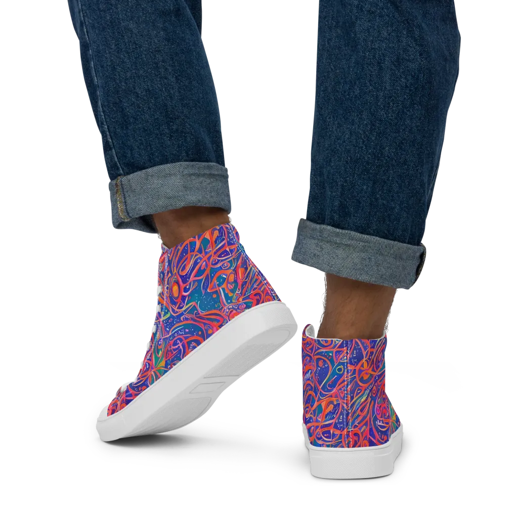 Chromatic Rapture on Men's High Top Canvas Shoes — Back