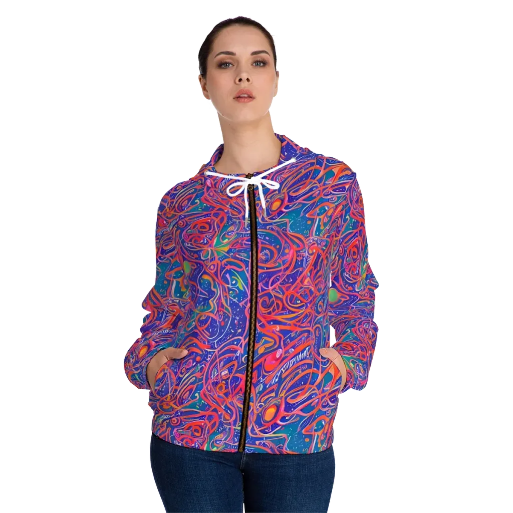 Chromatic Rapture on Women's Full-Zip Hoodie — Front On Person