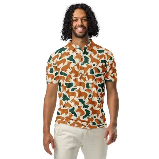 Foxglove Frolic on a Men's Slim Fit Polo Shirt