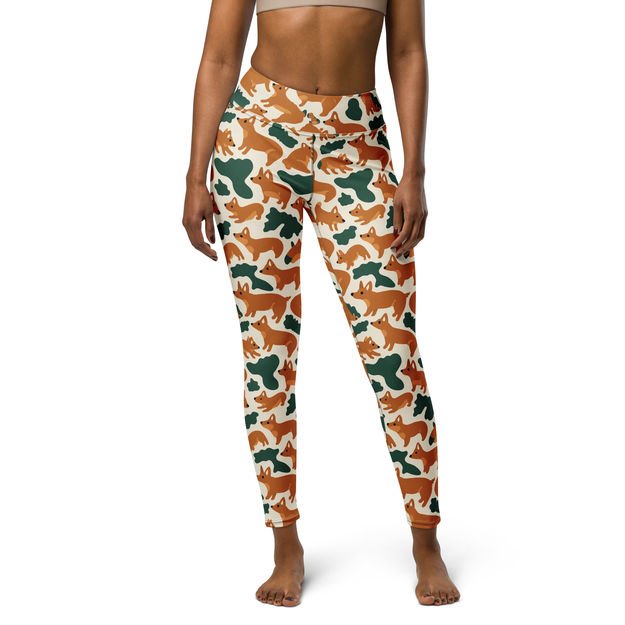 Foxglove Frolic on Yoga Leggings — Front