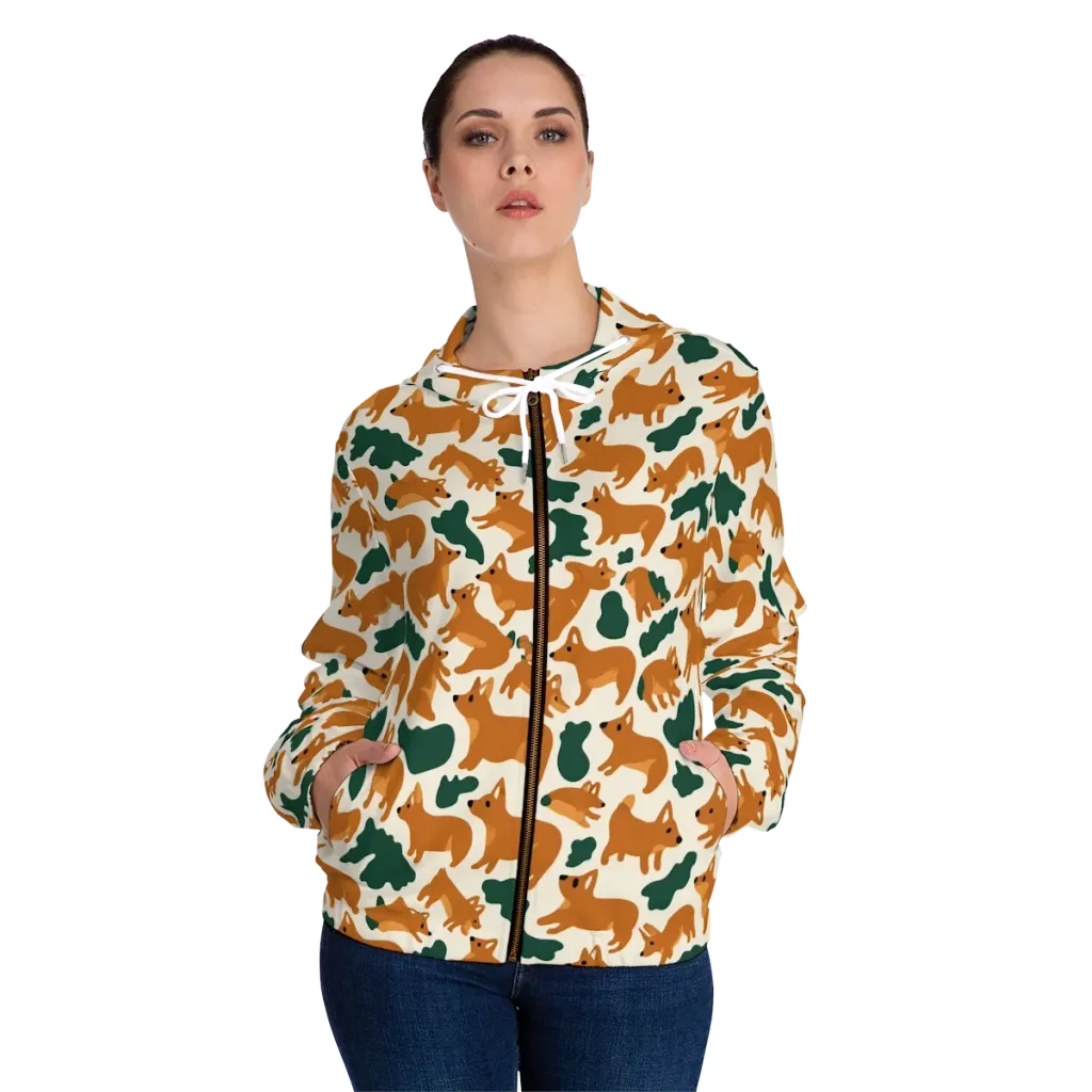 Foxglove Frolic on Women's Full-Zip Hoodie — Front On Person