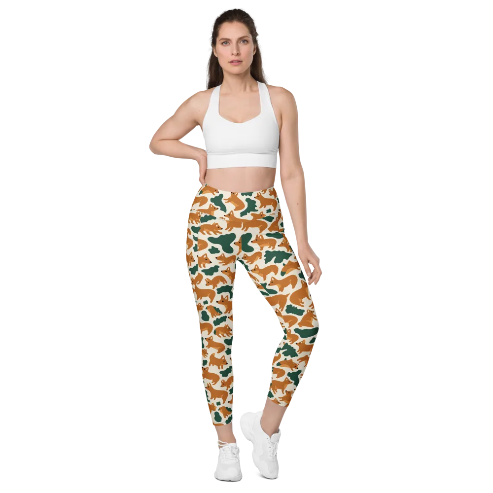 Foxglove Frolic on Leggings with Pockets — Front