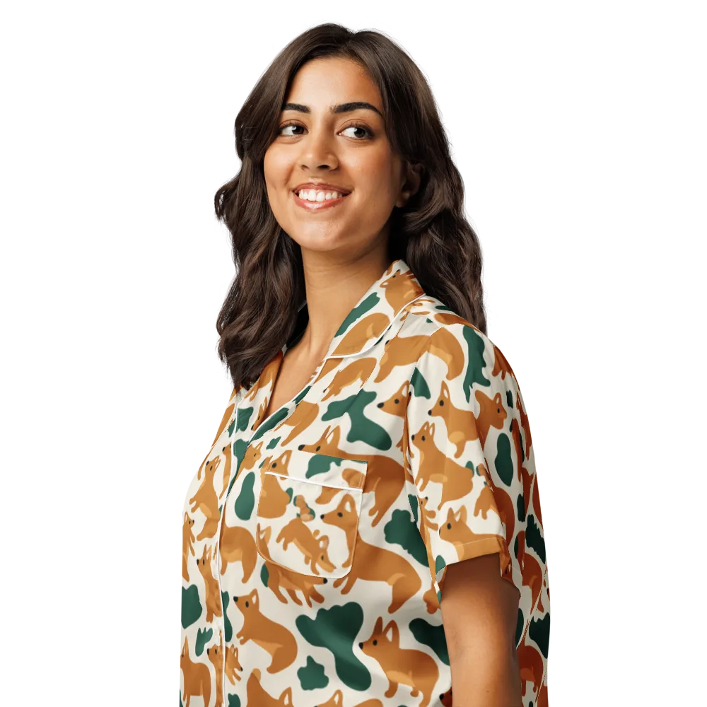 Foxglove Frolic on Women's Short Sleeve Pajama Top — Left Front