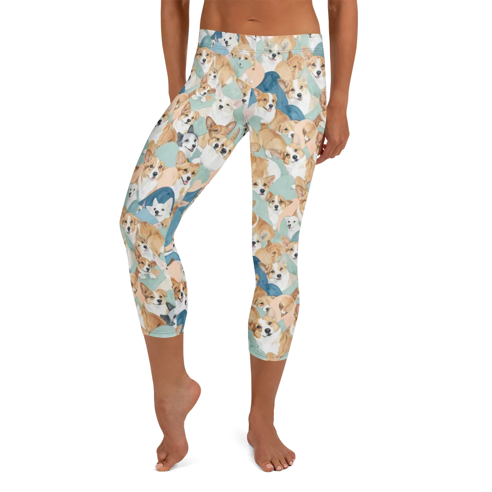 Corgi Cove on Capri Leggings — Front