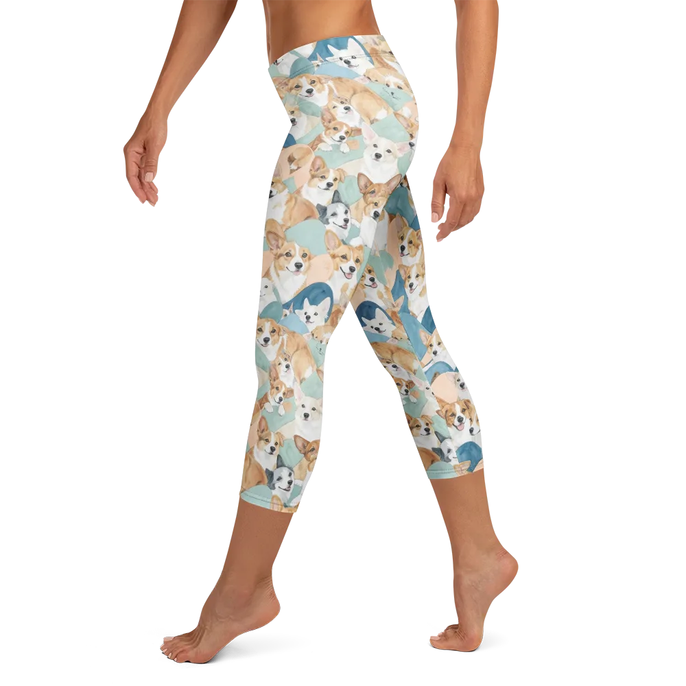 Corgi Cove on Capri Leggings — Left