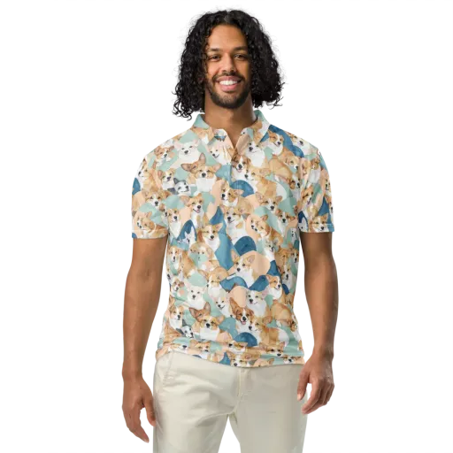 Corgi Cove on a Men's Slim Fit Polo Shirt