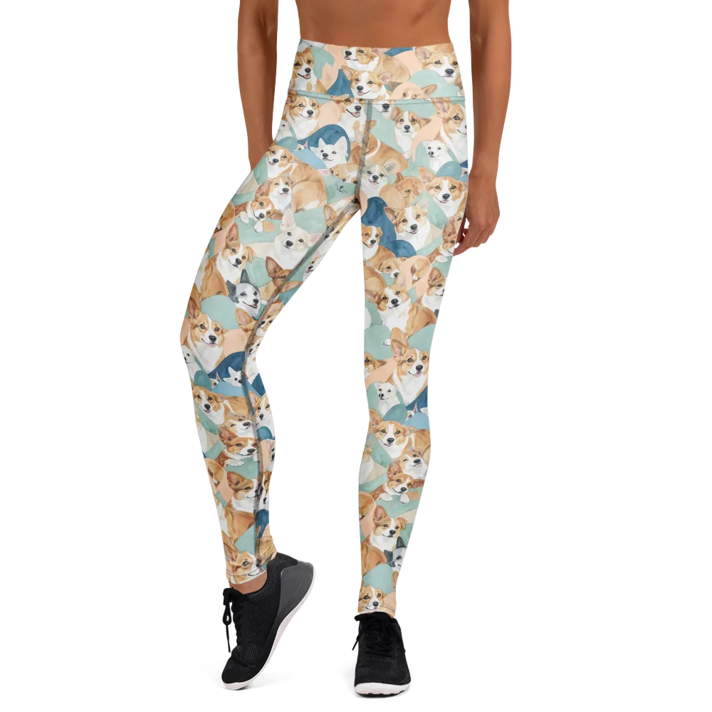 Corgi Cove on Yoga Leggings — Front